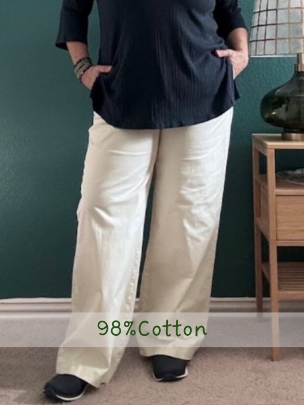 J. Peterman Cream Cotton Stretch High Rise Wide Leg Trousers Pants 18